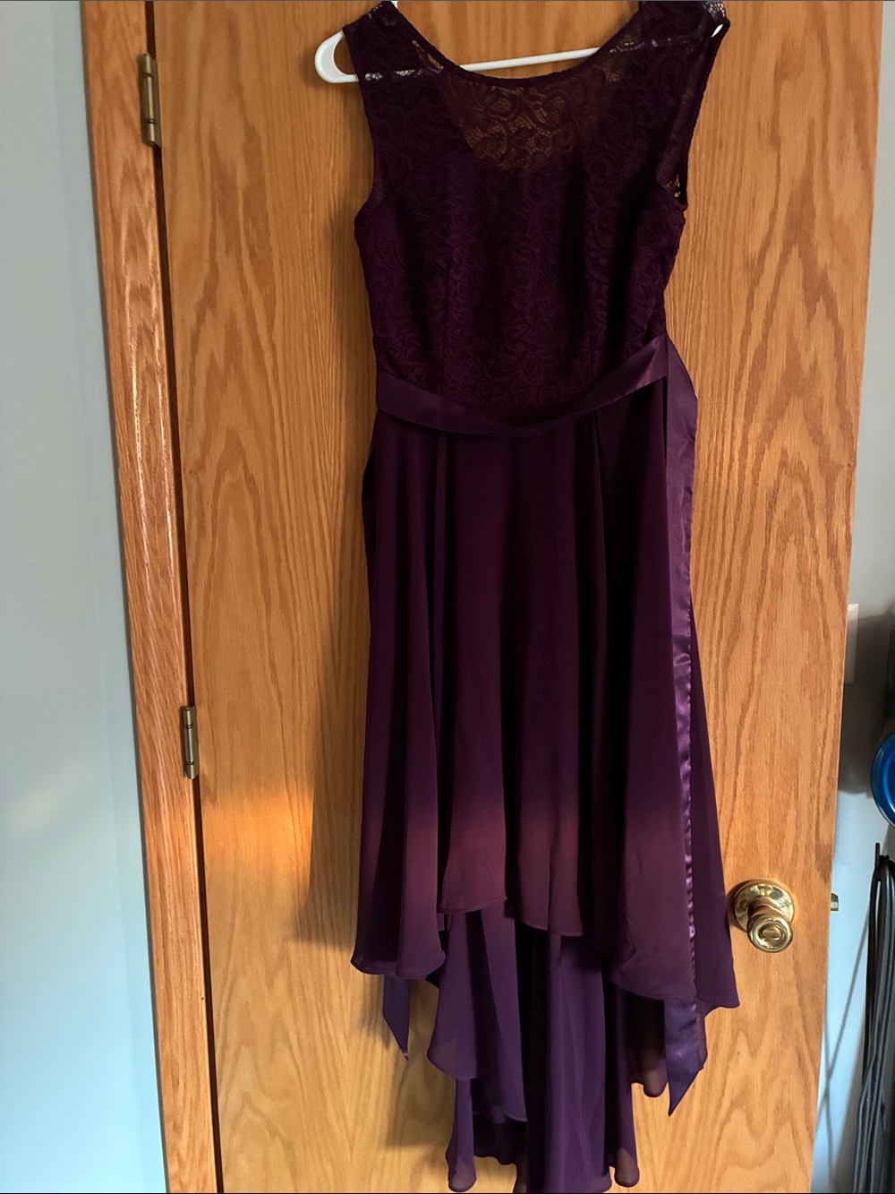 Lace High-Low Evening Dress - Deep Plum
